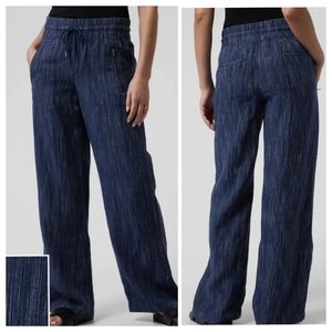 Athleta Cabo linen textured wide leg pants blue